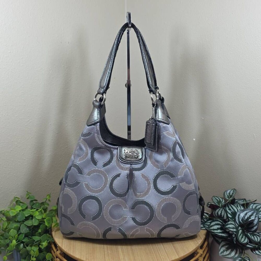Coach Madison Gray Dotted Op Art Jacquard Metallic Shoulder Bag F1276-21215